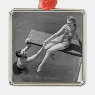 Frau auf Sprungbrett Ornament Aus Metall