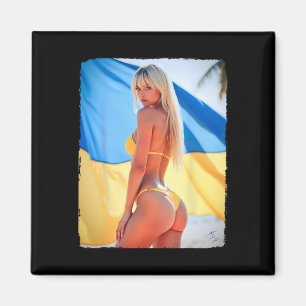 Frau auf T-Shirt - Blondes Bikini Be und Ukraine Magnet