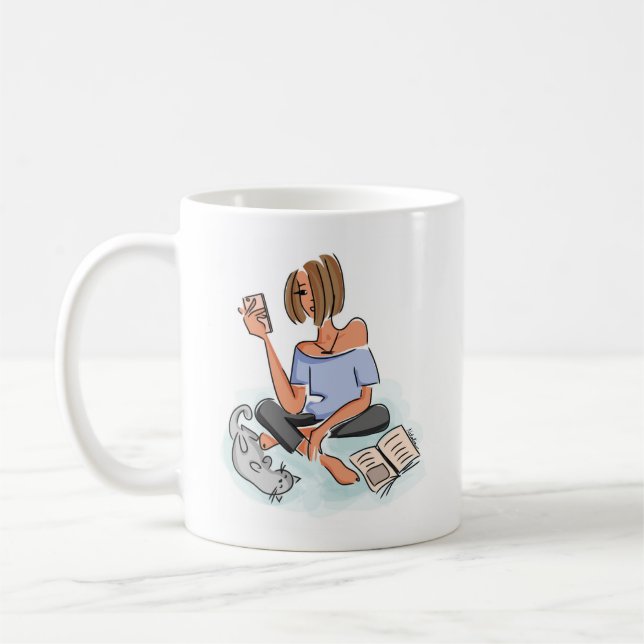 Frau auf Zuhause Kaffeetasse (Links)