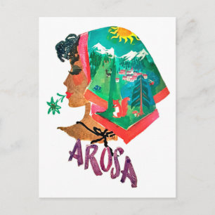 Frau aus Arosa, Schweiz, Vintage-Reise Postkarte