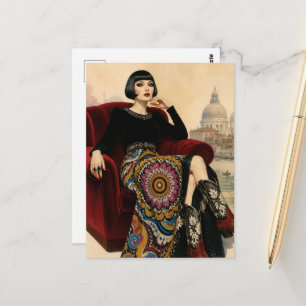 Frau aus den 1920er Jahren sitzt in einem roten St Postkarte