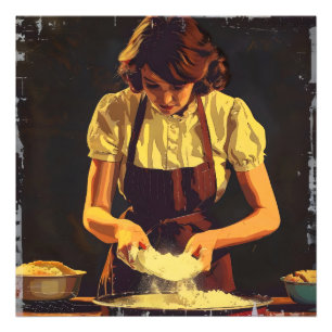 Frau backt Vintage Fotodruck