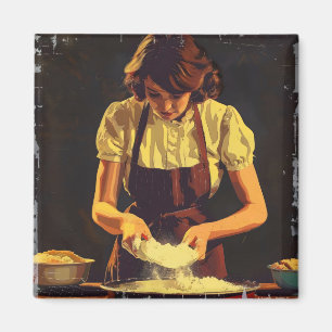 Frau backt Vintage Magnet