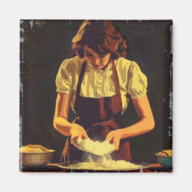 Frau backt Vintage Magnet (Vorne)