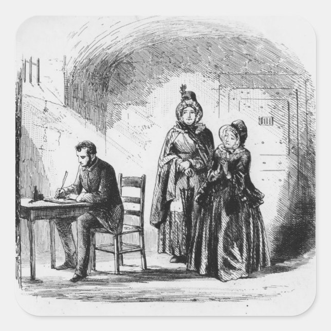 Frau Bagnet kehrt von ihrer Expedition zurück Quadratischer Aufkleber (Vorderseite)