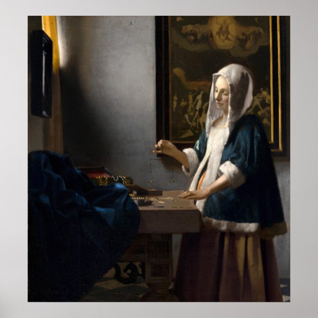 Frau & Balance - Johannes Vermeer Fine Art Poster (Vorne)