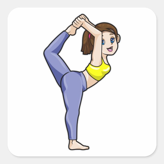 Frau bei Yoga Stretching Übungen Legs Quadratischer Aufkleber (Vorderseite)