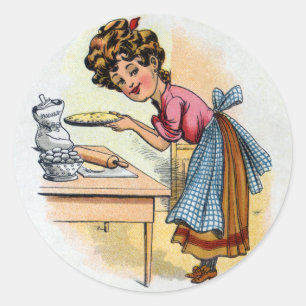 Frau beim Backen von Torten Runder Aufkleber