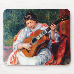 Frau beim Gitarrespielen von Pierre Renoir Mousepad