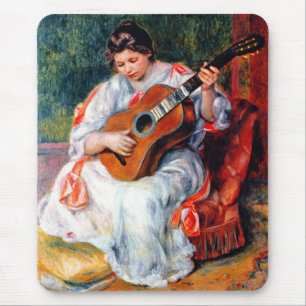 Frau beim Gitarrespielen von Pierre Renoir Mousepad