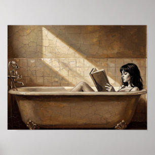 Frau beim Lesen in einer Badewanne mit Klauenfüßen Poster