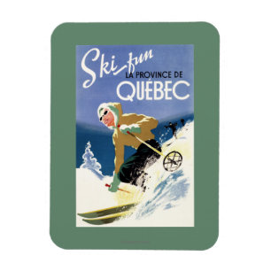 Frau beim Skifahren - Plakat auf Englisch und Fran Magnet