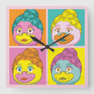Frau Birdy Pop Art Quadratische Wanduhr