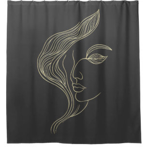 Frau Blatt Elegante Linienkunst Profil Duschvorhang
