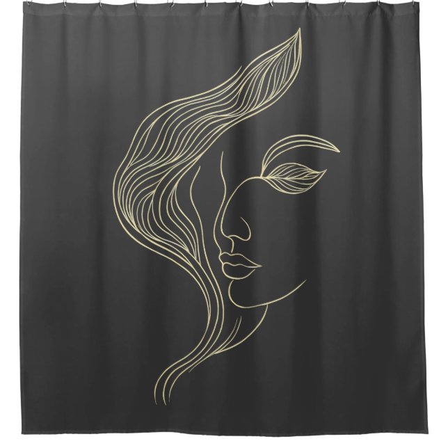 Frau Blatt Elegante Linienkunst Profil Duschvorhang (Vorderseite)