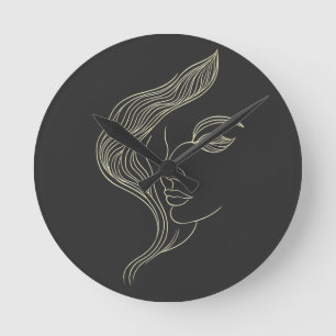 Frau Blatt Elegante Linienkunst Profil Runde Wanduhr