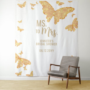 Frau Boho Gold Butterfly White Bridal Hintergrund Wandteppich