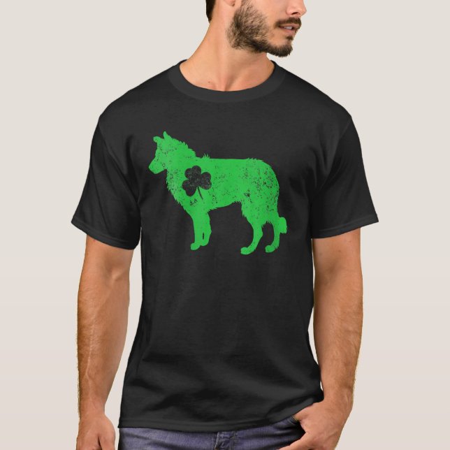 Frau Border Collie Irish Clover St Patrick Day T-Shirt (Vorderseite)