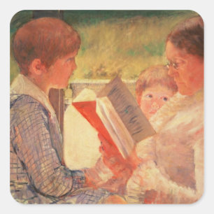 Frau Cassatt Reading zu ihren Enkelkindern, 1888 Quadratischer Aufkleber