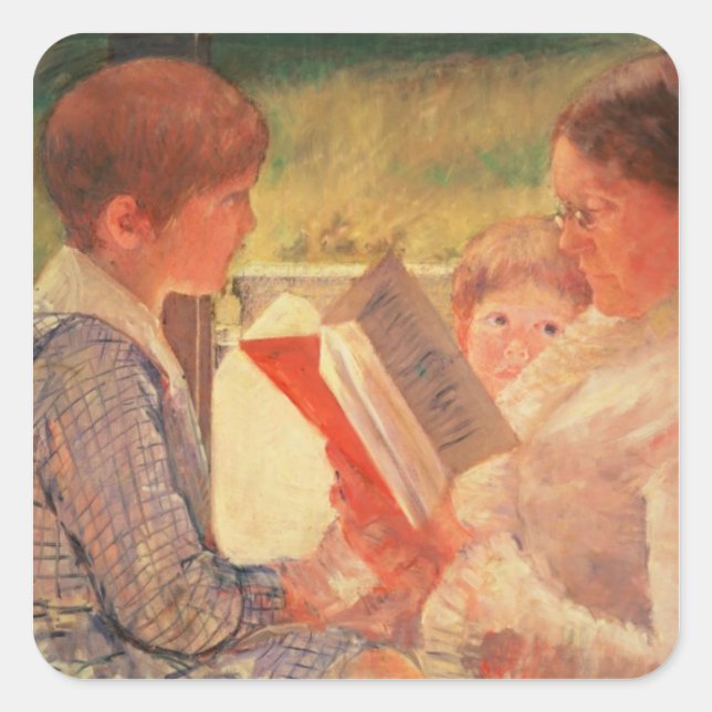 Frau Cassatt Reading zu ihren Enkelkindern, 1888 Quadratischer Aufkleber (Vorderseite)