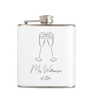 Frau Champagne Glass Bride Wedding Newlywed Couple Flachmann