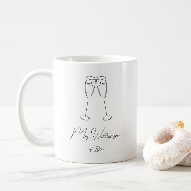 Frau Champagne Glass Bride Wedding Newlywed Couple Kaffeetasse (Mit Donut)