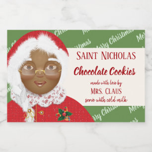 Frau Claus Afro American Christmas Cookie Geschenk Lebensmitteletikett