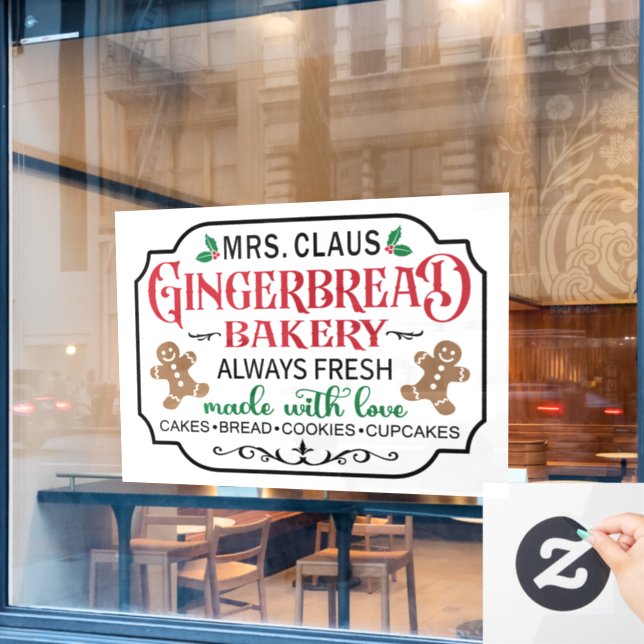 Frau Claus gingerbread Bäckerei Weihnachten Fensteraufkleber (Café-Fenster)