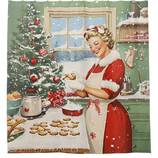 Frau Claus Holiday Baking Delight Duschvorhang (Vorderseite)