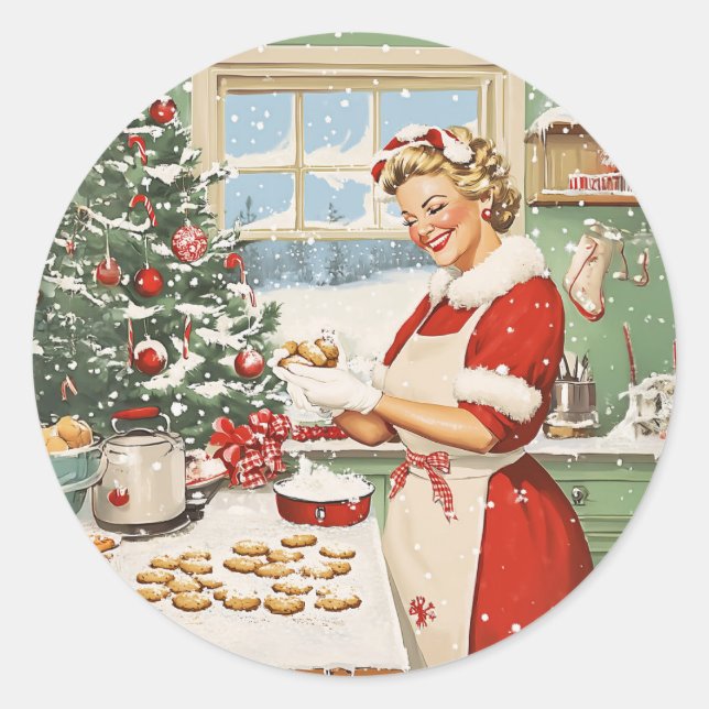 Frau Claus Holiday Baking Delight Runder Aufkleber (Vorderseite)