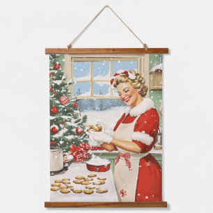 Frau Claus Holiday Baking Delight Wandteppich Mit Holzrahmen