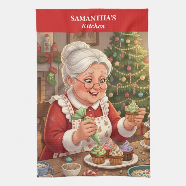 Frau Claus Holiday Cupcake Kitchen Handtuch (Vertikal)