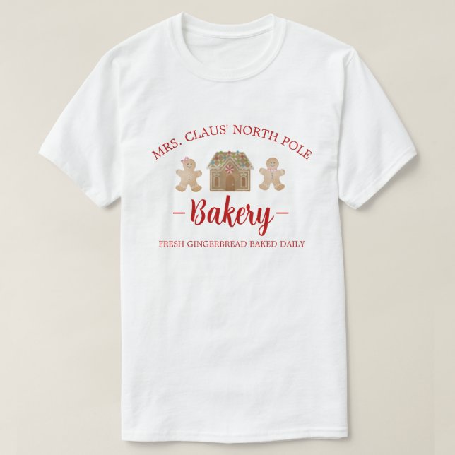 Frau Claus North Pole Gingerbread Bäckerei Weihnac T-Shirt (Design vorne)