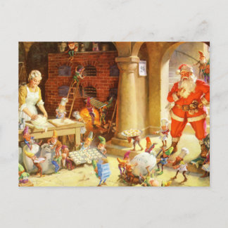 Frau Claus und die Elfen backen Weihnachtskekse Feiertagspostkarte