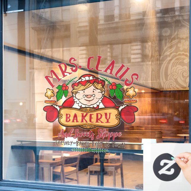 Frau Claus Weihnachtsbäckerei Wort Kunst Fensteraufkleber (Café-Fenster)