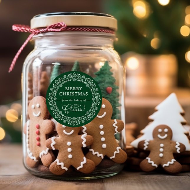 Frau Claus's Bäckerei Weihnachten Grünen Urlaub Runder Aufkleber (Von Creator hochgeladen)