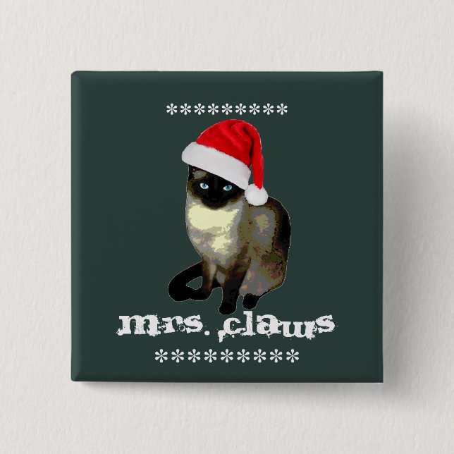 Frau Claws Siamese Cat Christmas Kitty Button (Vorderseite)
