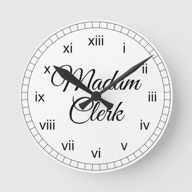 Frau Clerk Runde Wanduhr (Vorderseite)