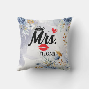 Frau Crown Heart Floral Aquarell Brautschmaus Kissen