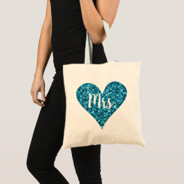 Frau - Cyan Sparkle Glitzer Herz Tragetasche