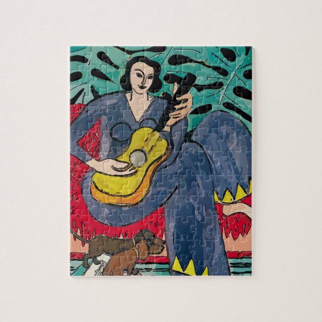 Frau, Dackel, Gitarre-Matisse Puzzle (Vertikal)