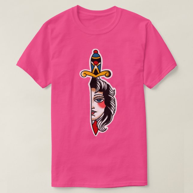 Frau Dagger Traditionelles Tattoo T-Shirt (Design vorne)