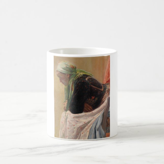 Frau Deep in Thought (von Oleksa Novakivskiy) Kaffeetasse (Mittel)