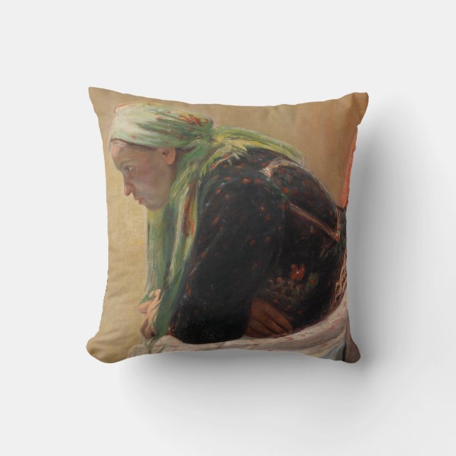 Frau Deep in Thought (von Oleksa Novakivskiy) Kissen (Vorderseite)
