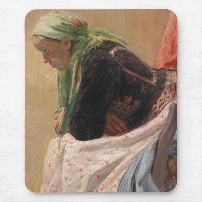 Frau Deep in Thought (von Oleksa Novakivskiy) Mousepad (Vorne)