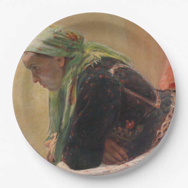 Frau Deep in Thought (von Oleksa Novakivskiy) Pappteller (Vorderseite)