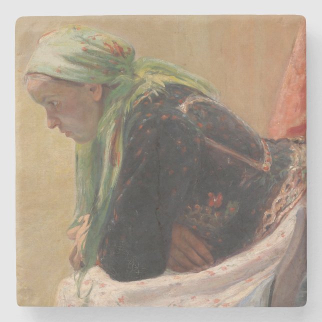 Frau Deep in Thought (von Oleksa Novakivskiy) Steinuntersetzer (Vorderseite)