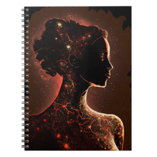 Frau der Sterne - Kleines Notebook in Rot und Brau Notizblock