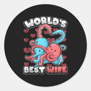 Frau der Welt süße Kawaii-Oktopus-Herz süßes Paar Runder Aufkleber