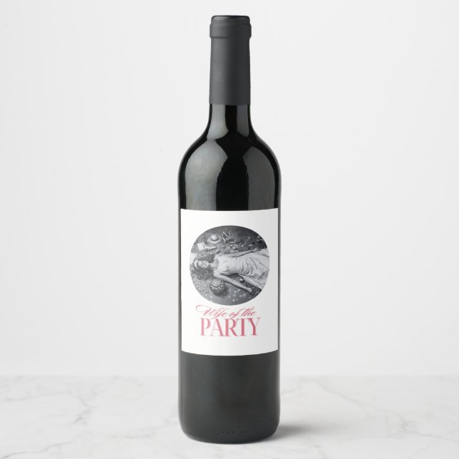Frau des Party Designs | Brautparty Weinetikett (Vorderseite)